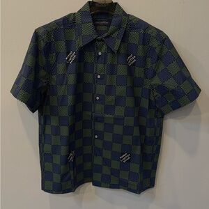 Louis Vuitton Blue & Green Check Short Sleeve Button-Down Shirt